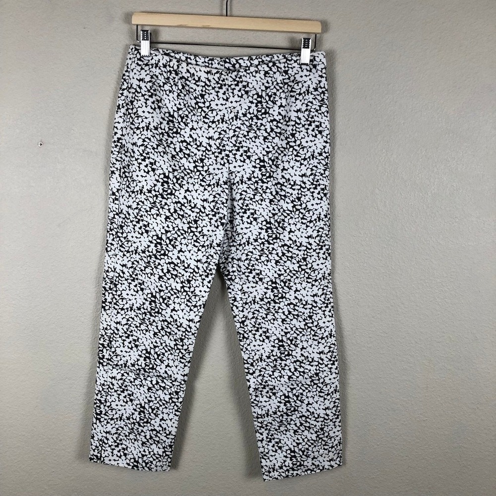 Peace of Cloth Abstract Floral Pant Women 6 White Black Ankle Stretch Officewear